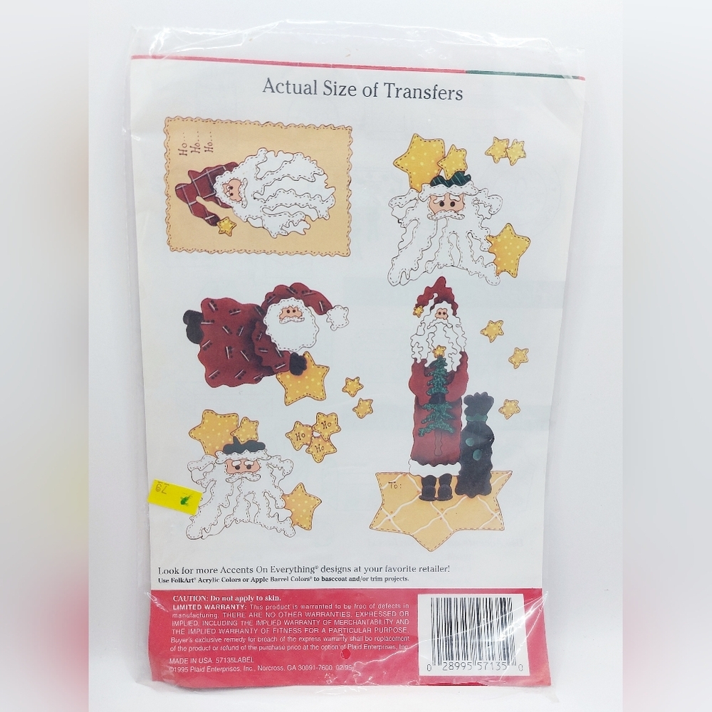 Vtg Plaid Rub on transfers #57135 Country Santa (Open package)